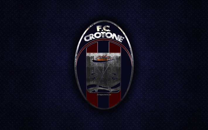 FC Crotone, Italian football club, blue metal texture, metal logo, emblem, Crotone, Italy, Serie B, creative art, football