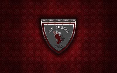 Foggia Calcio, italien, club de football, rouge m&#233;tal, texture, en m&#233;tal, logo, embl&#232;me, la province de Foggia, Italie, Serie B, art cr&#233;atif, le football, le FC Foggia