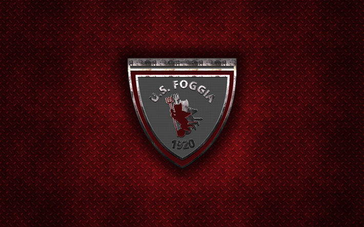 foggia calcio, den italienischen fu&#223;ball-club rot metall textur -, metall-logo, emblem, foggia, italien, serie b, kreative kunst, fu&#223;ball, fc foggia
