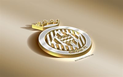 Girona FC, Spanish football club, golden silver logo, Girona, Spain, La Liga, 3d golden emblem, creative 3d art, football, LaLiga