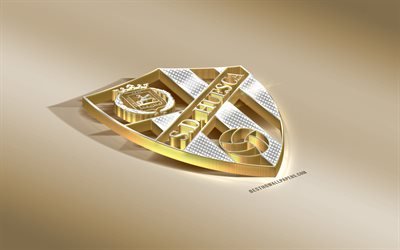 SD Huesca, İspanyol Futbol Kul&#252;b&#252;, altın g&#252;m&#252;ş logo, Huesca, İspanya, UEFA, 3d altın amblemi, yaratıcı 3d sanat, futbol, LaLiga