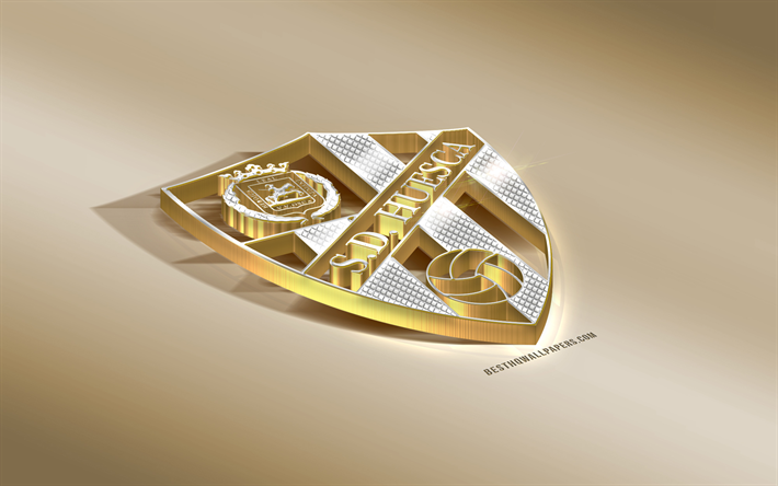SD-Huesca, Espanjan football club, golden hopea logo, Huesca, Espanja, Liiga, 3d kultainen tunnus, luova 3d art, jalkapallo, LaLiga