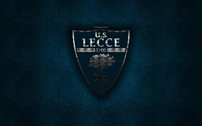US Lecce, Italian football club, blue metal texture, metal logo, emblem, Lecce, Italy, Serie B, creative art, football