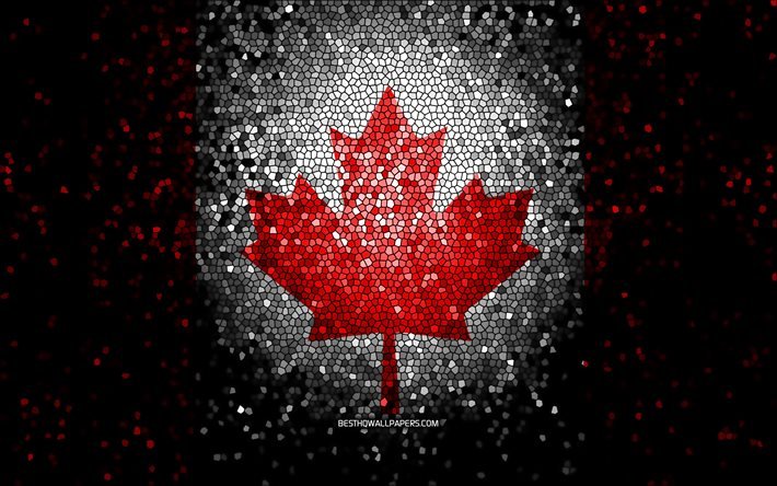Kanadas flagga, mosaikkonst, Nordamerikanska l&#228;nder, nationella symboler, Kanadensisk flagga, konstverk, Nordamerika, Kanada