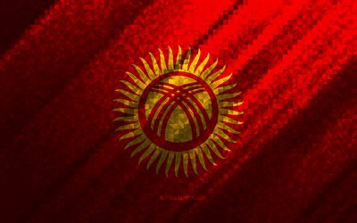 Drapeau du Kirghizistan, abstraction multicolore, drapeau mosa&#239;que du Kirghizistan, Kirghizistan, art de la mosa&#239;que, drapeau du Kirghizistan