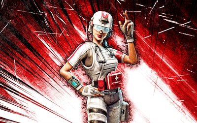 4k, Field Surgeon Skin, grunge art, Fortnite Battle Royale, red abstract rays, Fortnite characters, Field Surgeon, Fortnite, Field Surgeon Fortnite