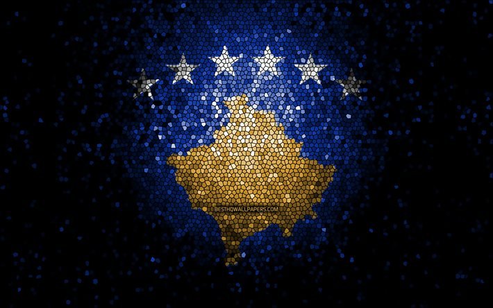 Kosovar flagga, mosaik konst, Europeiska l&#228;nder, Kosovos flagga, nationella symboler, konstverk, Europa, Kosovo