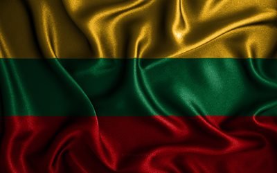 Bandiera lituana, 4k, bandiere ondulate di seta, paesi europei, simboli nazionali, bandiera della Lituania, bandiere in tessuto, arte 3D, Lituania, Europa, bandiera della Lituania 3D
