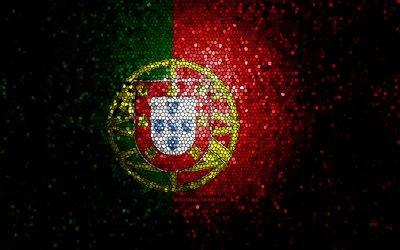 Portuguese flag, mosaic art, European countries, Flag of Portugal, national symbols, Portugal flag, artwork, Europe, Portugal