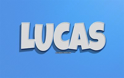 Lucas, fondo de l&#237;neas azules, fondos de pantalla con nombres, nombre de Lucas, nombres masculinos, tarjeta de felicitaci&#243;n de Lucas, arte lineal, imagen con el nombre de Lucas