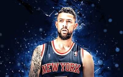 Austin Rivers, 4k, New York Knicks, NBA, basketbol, Austin James Rivers, Austin Rivers New York Knicks, mavi neon ışıklar, Austin Rivers 4K, NY Knicks