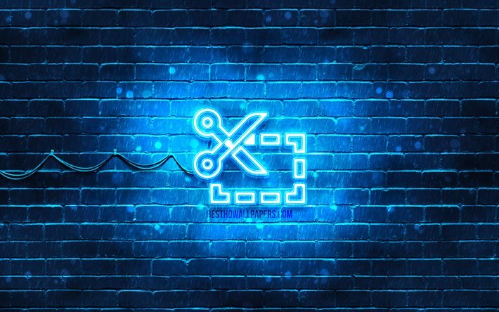 Coupon neon icon, 4k, blue background, neon symbols, Coupon, creative, neon icons, Coupon sign, shopping signs, Coupon icon, shopping icons