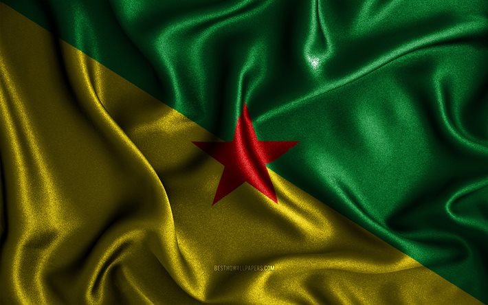 Ranskan Guyanan lippu, 4k, silkki&#228; aaltoilevat liput, Etel&#228;-Amerikan maat, kansalliset symbolit, kangasliput, 3D-taide, Ranskan Guayana, Etel&#228;-Amerikka, Ranskan Guyanan 3D-lippu