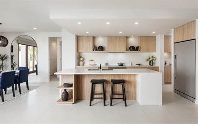 modern interior design, kitchen, white kitchen, white walls in the kitchen, dining room kitchen project