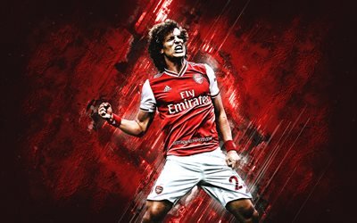 David Luiz, Arsenal FC, Brazilian soccer player, red stone background, England, Premier League, football
