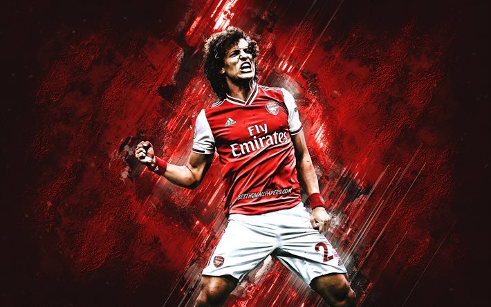 David Luiz, Arsenal FC, brasiliansk fotbollsspelare, r&#246;d stenbakgrund, England, Premier League, fotboll