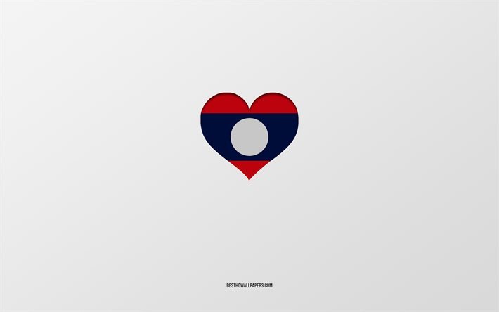 I Love Laos, Asia countries, Laos, gray background, Laos flag heart, favorite country, Love Laos