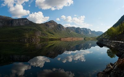 Forsand, 4k, ver&#227;o, montanhas, bela natureza, fiorde, Noruega, Europa, lago