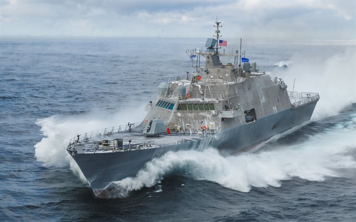 USS St Louis, LCS-19, American warship, USA flag, United States Navy, warship at sea, United States