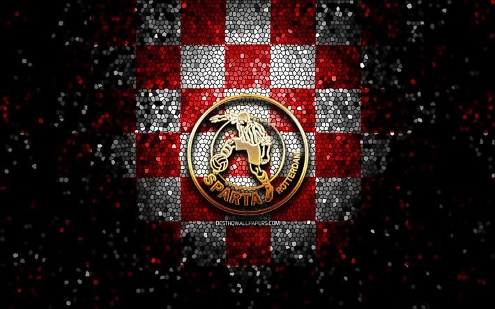 Sparta Rotterdam FC, logo de paillettes, Eredivisie, fond quadrill&#233; blanc rouge, football, club de football n&#233;erlandais, logo Sparta Rotterdam, art de la mosa&#239;que, Sparta Rotterdam