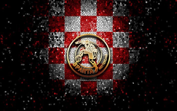 Sparta Rotterdam FC, glitter logo, Eredivisie, red white checkered background, soccer, Dutch football club, Sparta Rotterdam logo, mosaic art, football, Sparta Rotterdam