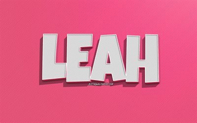 Leah, sfondo a linee rosa, sfondi con nomi, nome Leah, nomi femminili, biglietto di auguri Leah, disegni al tratto, foto con nome Leah