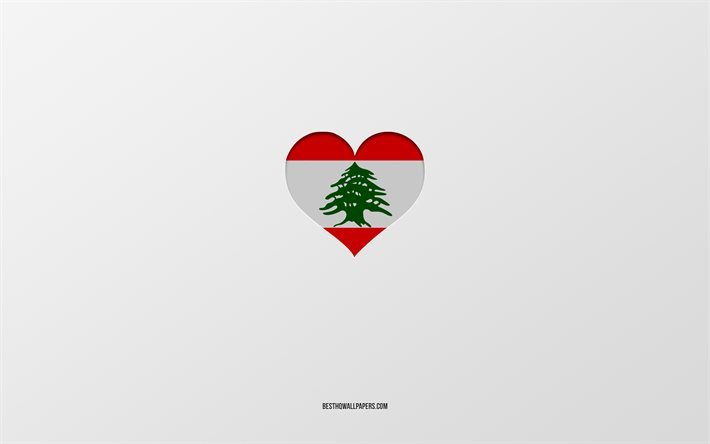 J&#39;aime le Liban, les pays d&#39;Asie, le Liban, fond gris, le coeur du drapeau du Liban, le pays pr&#233;f&#233;r&#233;, l&#39;amour du Liban