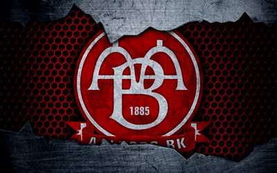 Aalborg, 4k, logo, MLS, futebol, Dinamarqu&#234;s Superliga, clube de futebol, Dinamarca, grunge, textura de metal, Aalborg FC