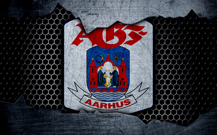 Aarhus, 4k, logotipo, de la MLS, f&#250;tbol, Superliga danesa, club de f&#250;tbol, Dinamarca, grunge, metal, textura, Aarhus FC