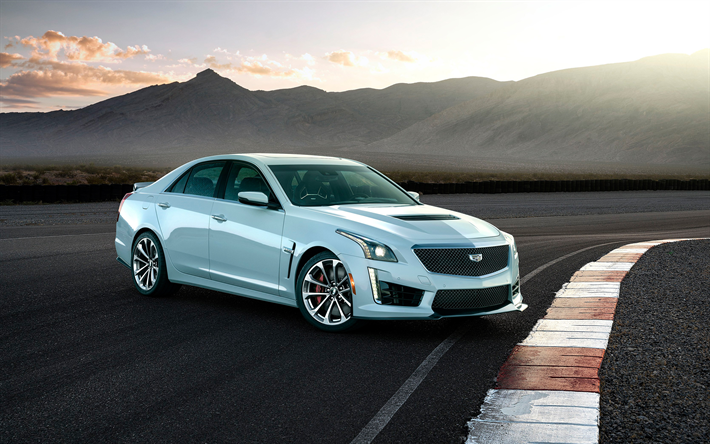 Download Wallpapers Cadillac Cts V 2018 4k Tuning Cts White Sedan American Cars Glacier Metallic Edition Cadillac For Desktop Free Pictures For Desktop Free