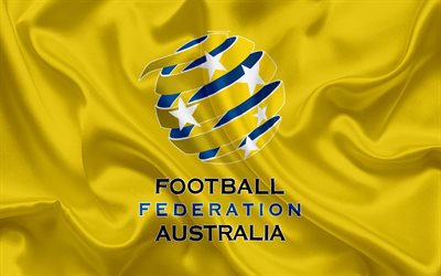 Australian jalkapallomaajoukkue, logo, tunnus, lippu, jalkapalloliitto, Mm-Kisat, jalkapallo, silkki tekstuuri