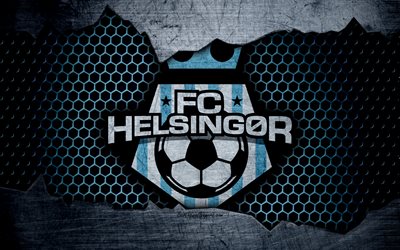 Helsingor, 4k, logo, MLS, soccer, Danish Superliga, football club, Denmark, grunge, metal texture, Helsingor FC