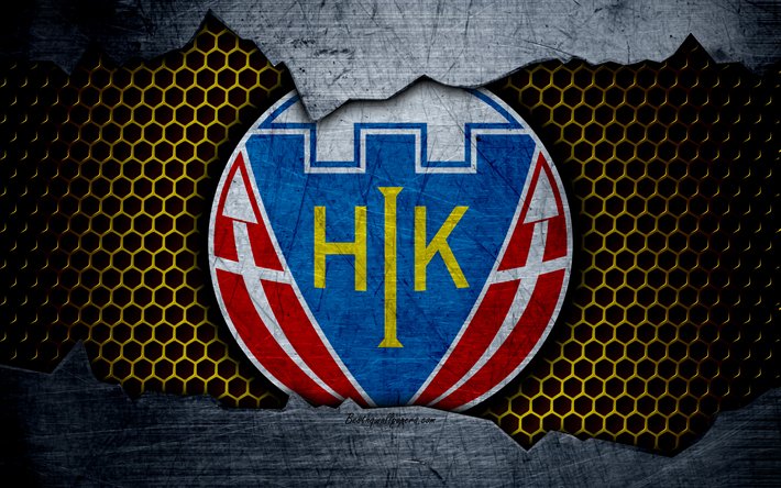 Hobro, 4k, logo, İLKAY, futbol, Danimarka Superliga, Futbol Kul&#252;b&#252;, Danimarka, grunge, metal doku, Hobro FC