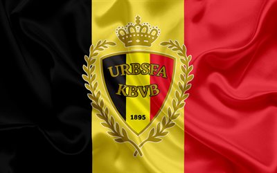 Belgium national football team, logo, emblem, flag of Belgium, football federation, World Championship, football, silk texture