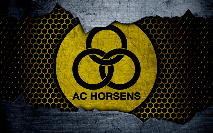 Horsens, 4k, شعار, MLS, كرة القدم, الدنماركية Superliga, نادي كرة القدم, الدنمارك, AC Horsens, الجرونج, الملمس المعدني, Horsens FC