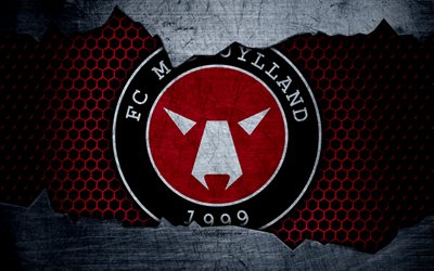 Midtjylland, 4k, logo, soccer, Danish Superliga, football club, Denmark, grunge, metal texture, Midtjylland FC