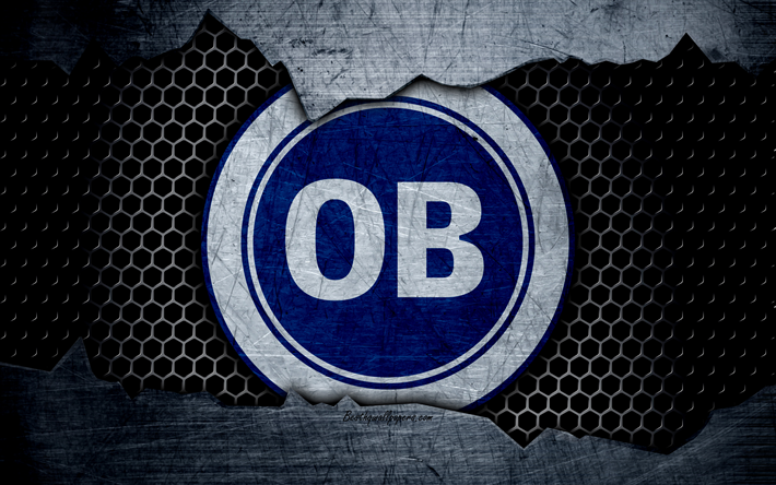 Odense, 4k, logo, soccer, Danish Superliga, football club, Denmark, grunge, metal texture, Odense FC
