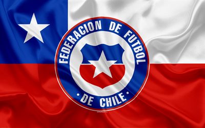 Chilen jalkapallomaajoukkue, logo, tunnus, Chilen lippu, jalkapalloliitto, Mm-Kisat, jalkapallo, silkki tekstuuri