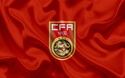 Kiinan jalkapallomaajoukkue, logo, tunnus, lippu Kiina, jalkapalloliitto, Mm-Kisat, jalkapallo, silkki tekstuuri