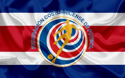Costa Rica, kansallisten jalkapalloliittojen joukkue, logo, tunnus, lippu Costa Rica, jalkapalloliitto, Mm-Kisat, jalkapallo, silkki tekstuuri