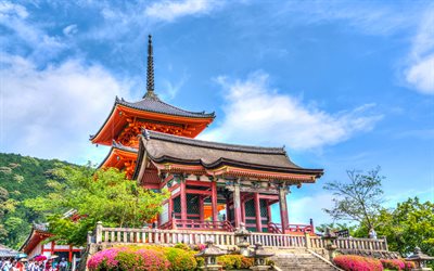 Japan, 4k, temple, summer, japanese landmarks, HDR, Kyoto