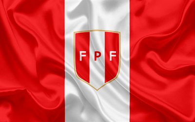 Peru national football team, logo, emblem, flag of Peru, football federation, World Championship, football, silk texture
