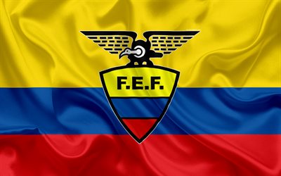 Ecuadorin jalkapallomaajoukkue, logo, tunnus, Ecuadorin lippu, jalkapalloliitto, Mm-Kisat, jalkapallo, silkki tekstuuri