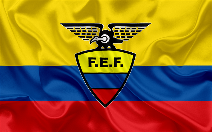 Ecuador squadra nazionale di calcio, logo, stemma, Sucre bandiera, la federazione calcio, Campionato del Mondo di calcio, di seta texture