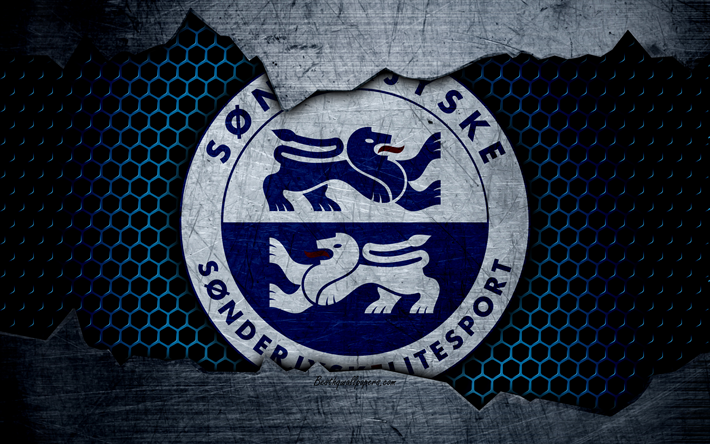 Sonderjyske, 4k, le logo, le soccer, la Superliga, club de football, le Danemark, grunge, m&#233;tal, texture, Sonderjyske FC