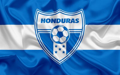 Honduras squadra nazionale di calcio, logo, stemma, bandiera Honduras, la federazione calcio, Campionato del Mondo di calcio, di seta texture