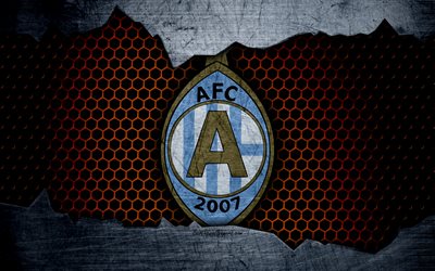 AFC Eskilstuna, 4k, logo, Allsvenskan, soccer, football club, Sweden, Eskilstuna, grunge, metal texture, Eskilstuna FC