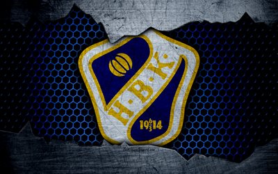 Halmstad, 4k, logo, premier league, calcio, football club, Svezia, Halmstads BK, grunge, struttura del metallo, Halmstads FC