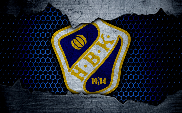 Halmstad, 4k, logo, Allsvenskan, soccer, football club, Sweden, Halmstads BK, grunge, metal texture, Halmstads FC