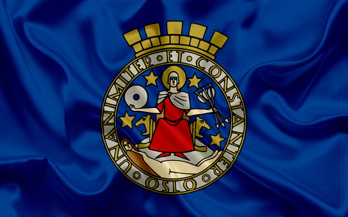 Bandera de la ciudad de Oslo, Noruega, el escudo de armas de Oslo, s&#237;mbolos, capital de Noruega, Oslo